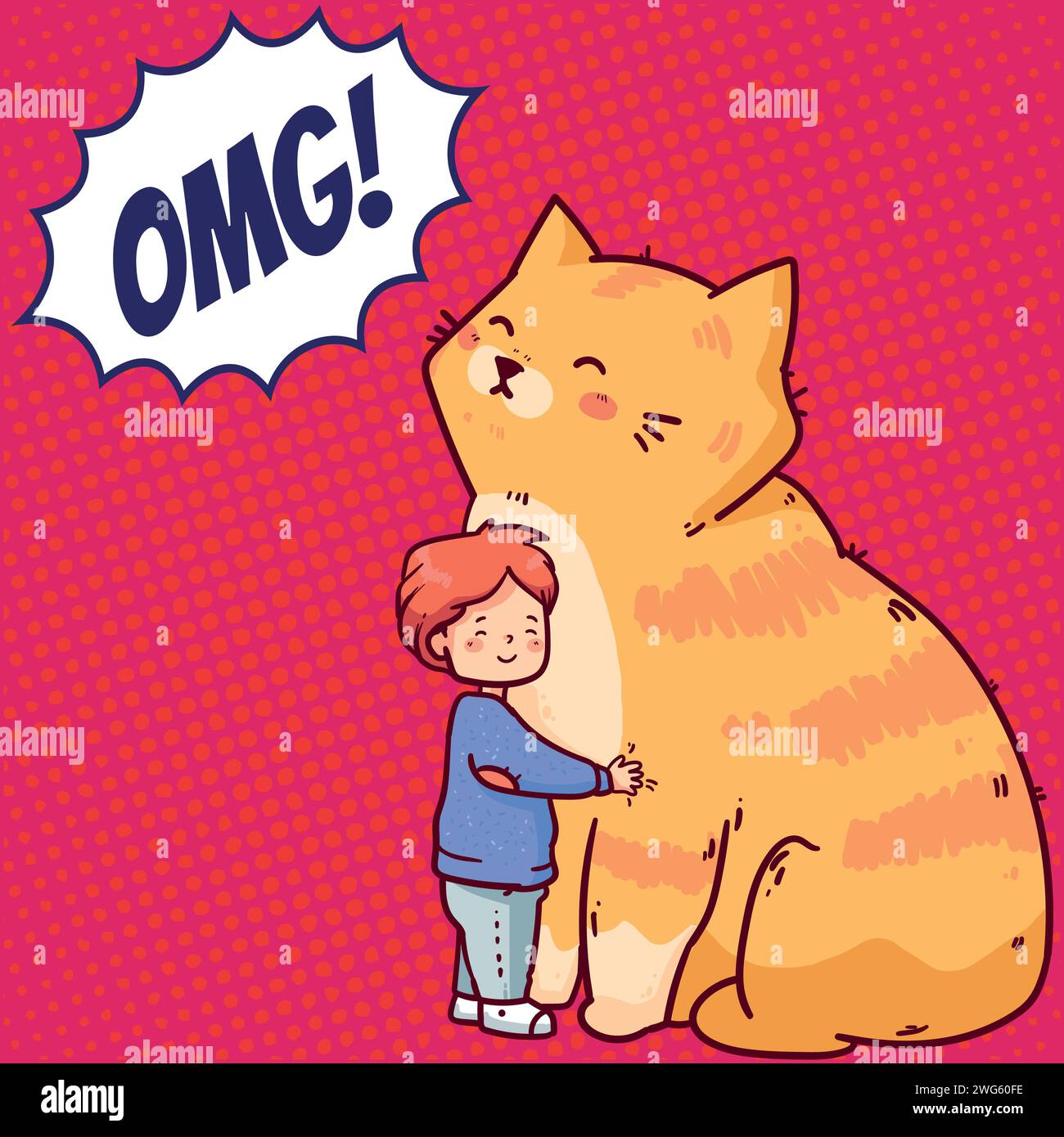 Cat and boy pop art style vector image Stock Vector
