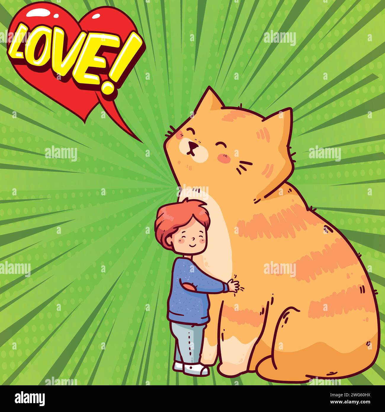 Cat and boy pop art style vector image Stock Vector