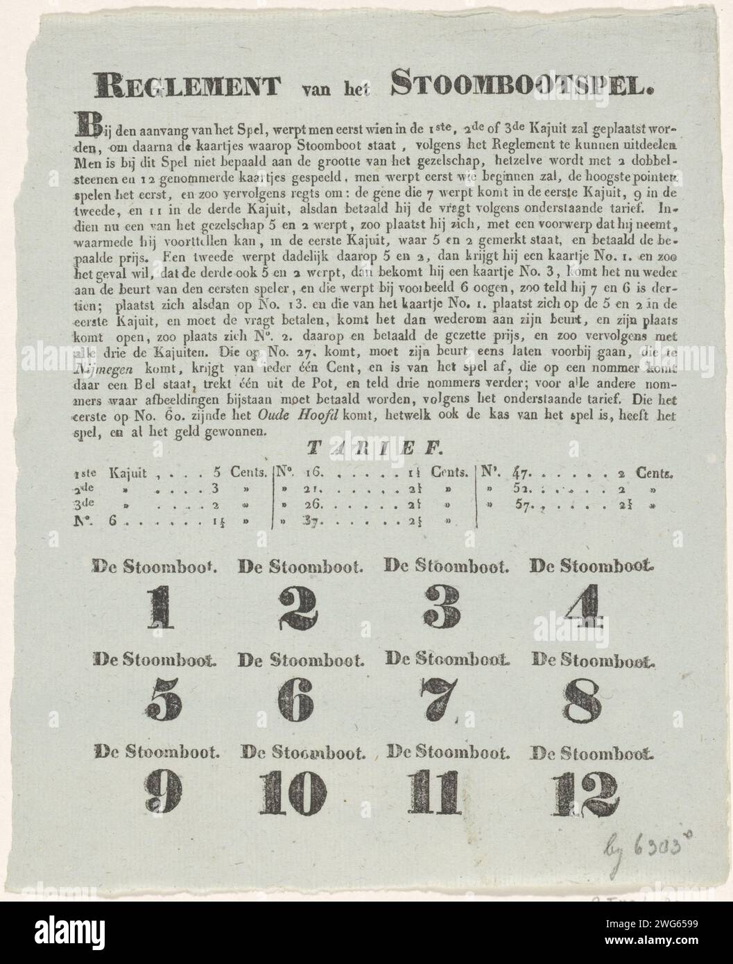 Game rules for the steamboat game, ca. 18231829, Theodorus Johannes