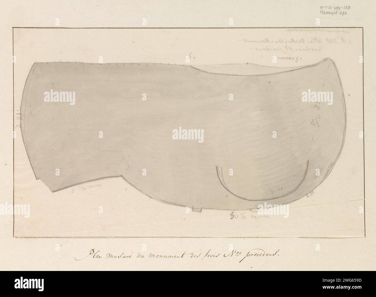 Map of monument of Fenicians or Carthagen on island of Gozo, 1778 drawing Drawing from the album 'Voyage and Italy, and Sicile et à Malte', 1778.  paper. chalk brush Stock Photo