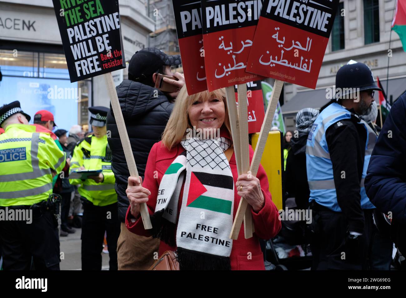 London United Kingdom 3rd February 2024 Protester Holds Banners   London United Kingdom 3rd February 2024 Protester Holds Banners During A National Demonstration In Solidarity With Palestine To Ask For A Ceasefire And The End Of Genocide In Gaza Laura Gaggeroalamy Live News 2WG69EG 