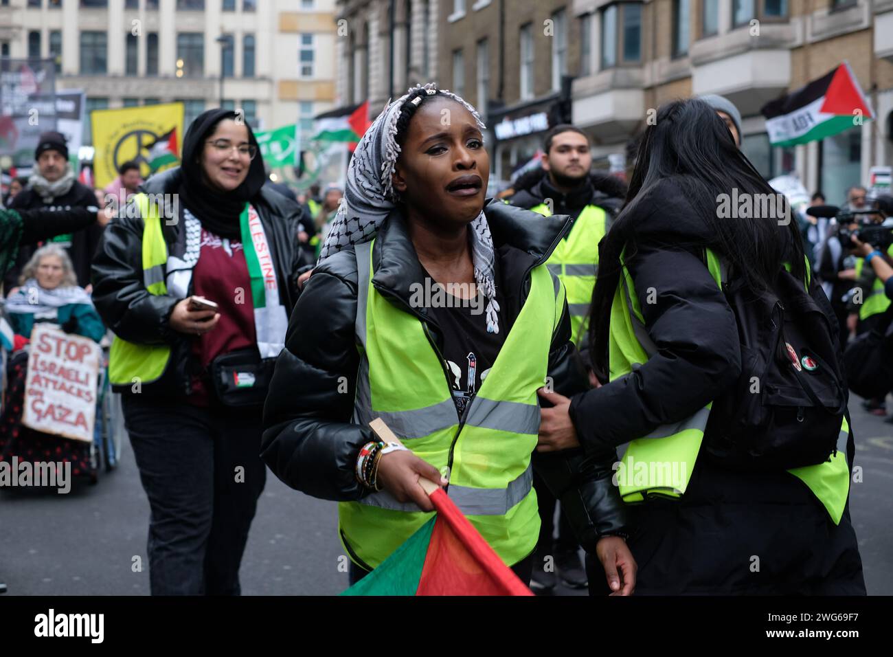 London, United Kingdom. 3rd February, 2024. A person breaks into tears while leading a National Demonstration in solidarity with Palestine. Laura Gaggero/Alamy Live News Stock Photo