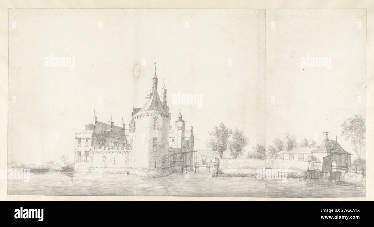 The Tongelaar Castle near Gassel, Jan Abrahamsz. Beerstraten, 1632 - 1666 drawing   paper. pencil brush castle Tongelaar Castle. Bass Stock Photo