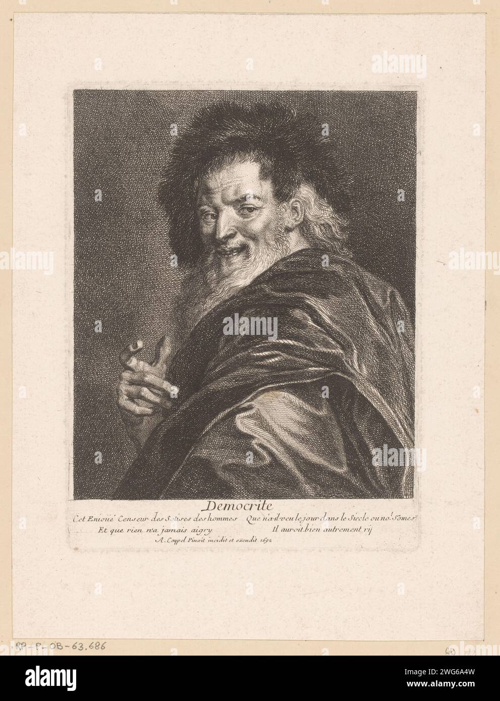 Democritus, Antoine Coypel, 1692 print France paper etching (story of ...