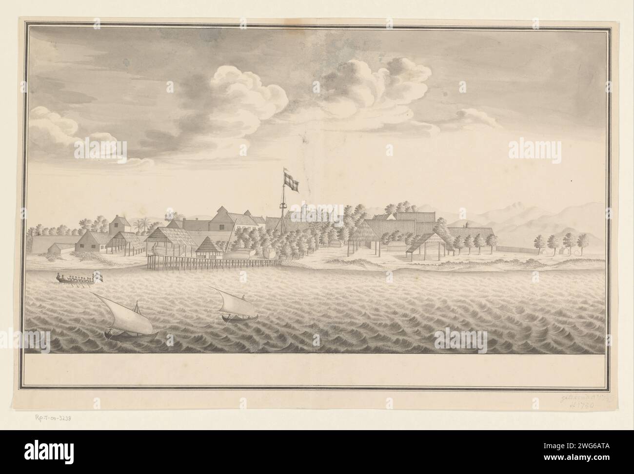 View of Makassar, c. 1749 - c. 1750 drawing View of Makassar with stone ...