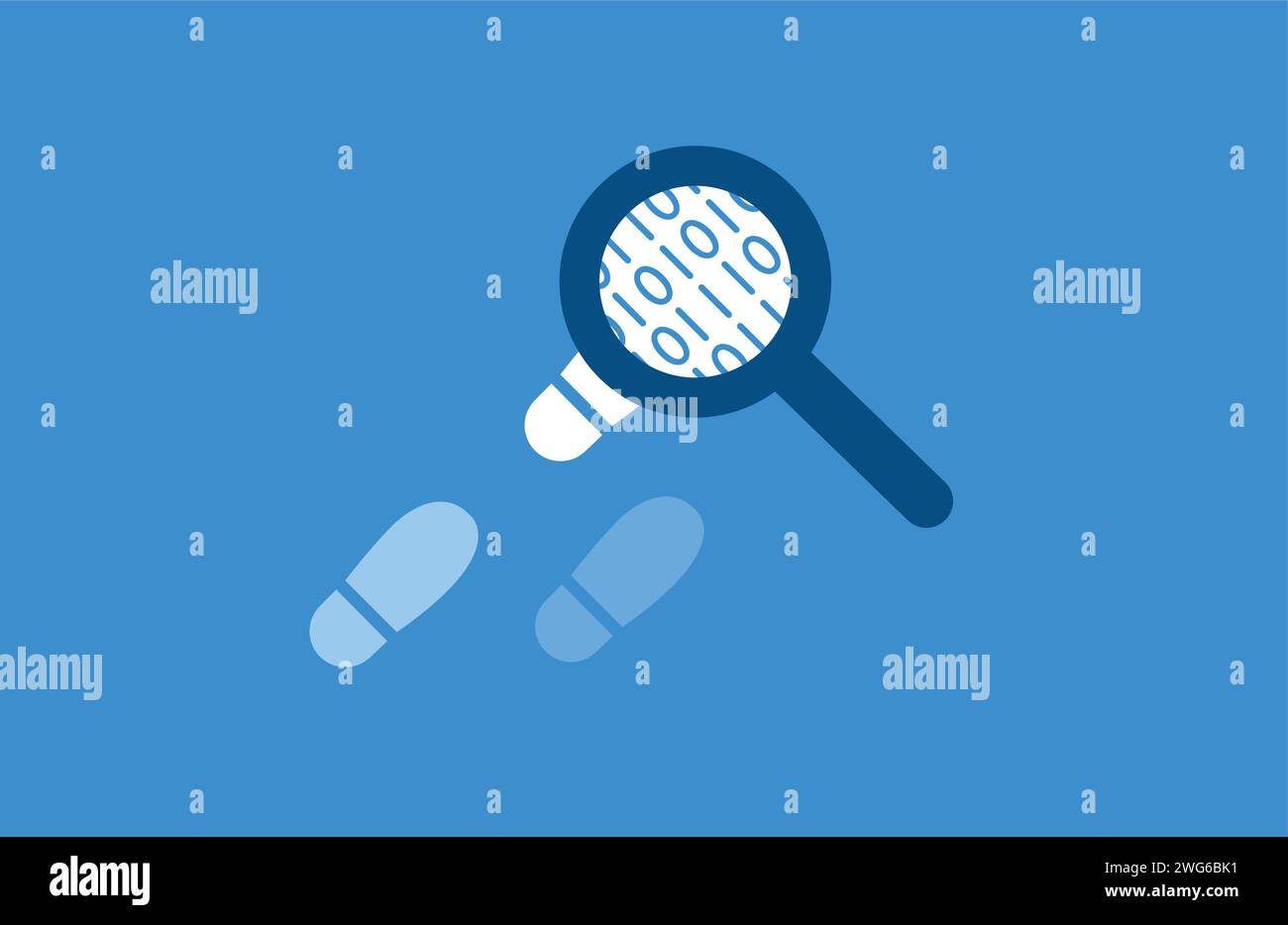 Digital and data footprint binary in magnifying glass illustration Stock Vector