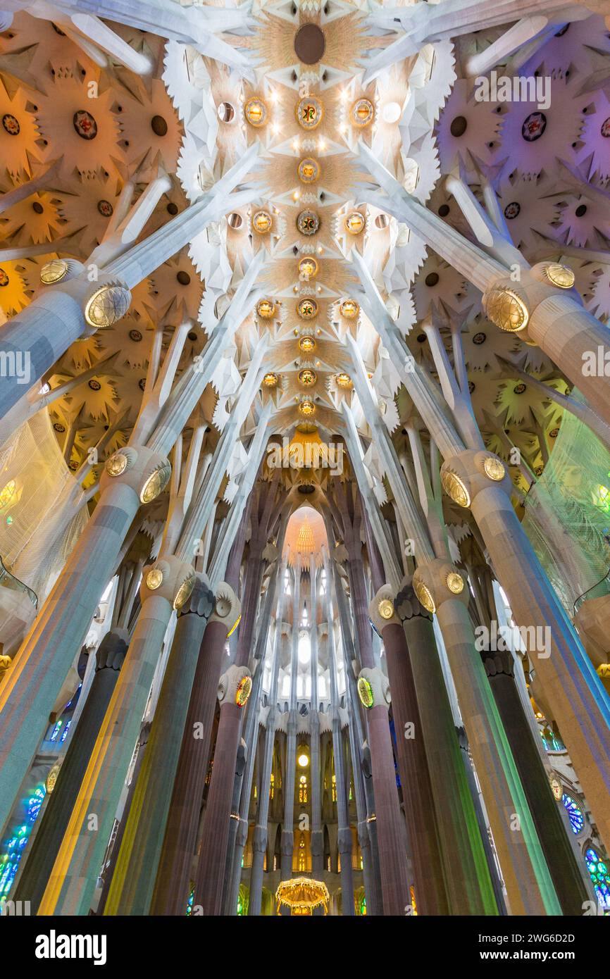 Sagrada Familia interiors, Antoni Gaudi, Barcelona Stock Photo - Alamy