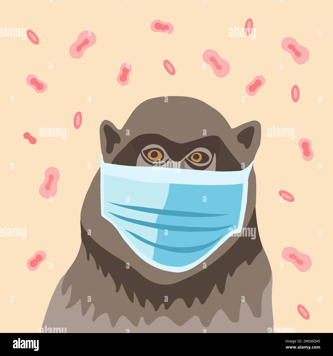 Vector isolated illustration of a monkey in a mask with monkeypox ...