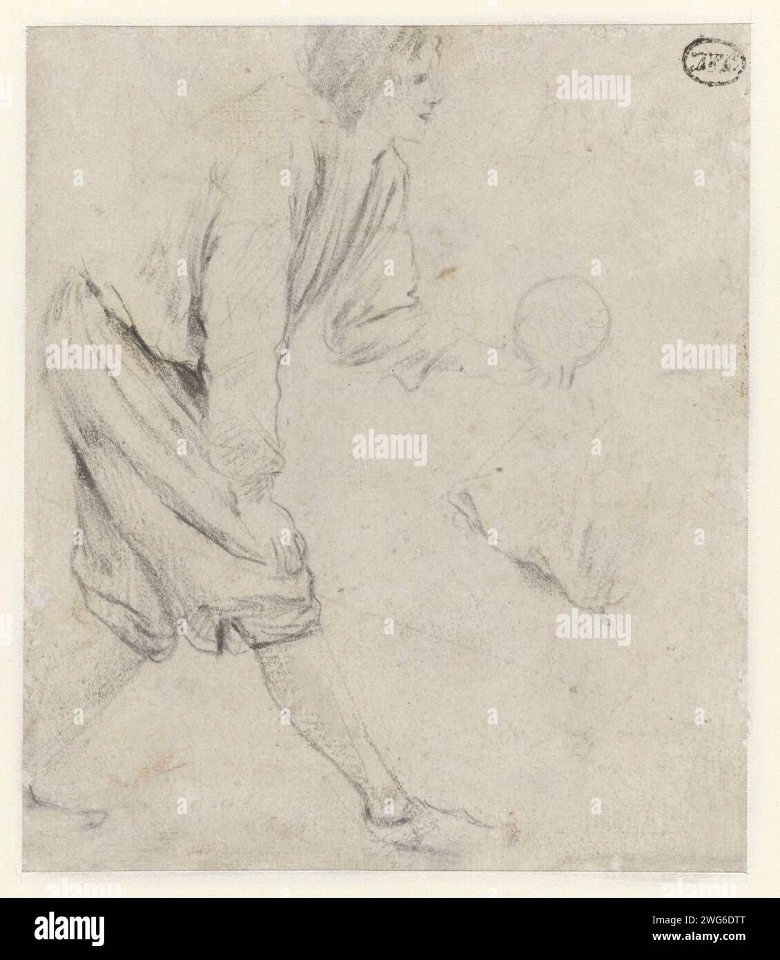 Study of a Man Playing Skittles, Jan Havicksz. Steen, c. 1650 - c. 1655 drawing  The Hague paper. chalk brush bowling. bowling Stock Photo