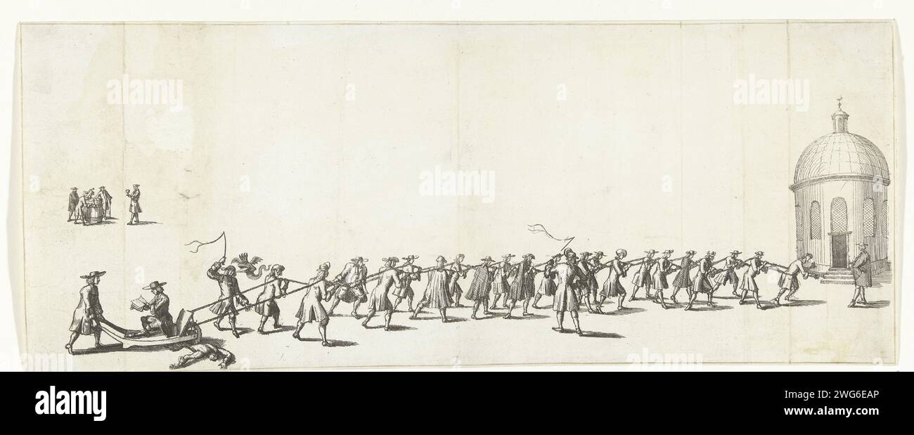 Pastor Dominicus Dominicus is pulled on a wheelbarrow to the Ronde Lutheran Church, 1683 ...