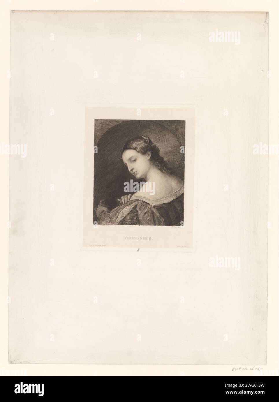 Bust of a Venetian woman, half seen on the back, William Unger, After Jacopo Palma (Il Vecchio), 1861 - 1889 print  Vienna paper. etching adolescent, young woman, maiden Stock Photo
