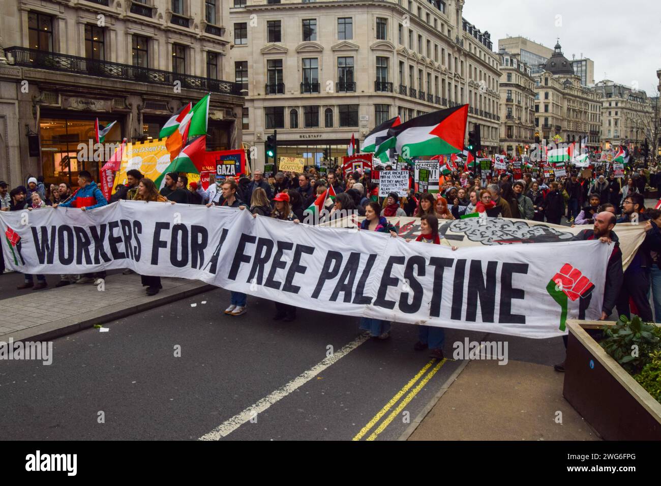 London, UK. 3rd February 2024. Protesters in Regent Street. Tens of