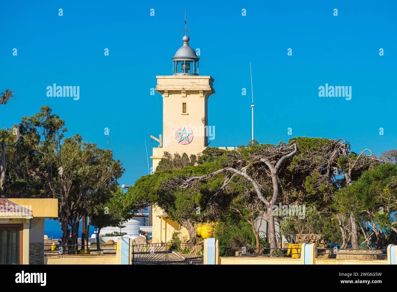 Cap Malabata lighthouse in the Moroccan coast of the Strait of Gibraltar, Tanger, Morocco Stock Photo