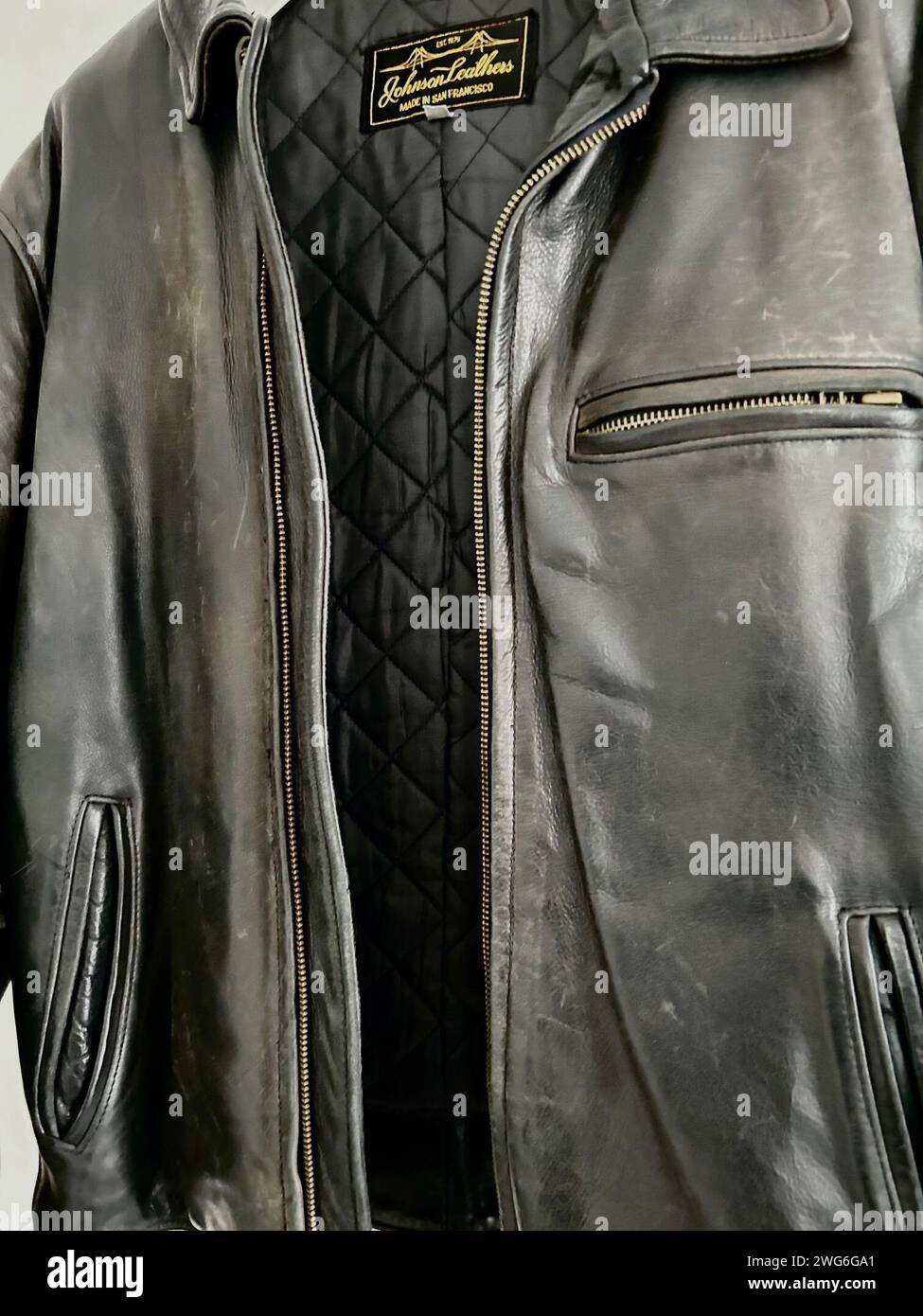 Vintage Leather Jacket, Mens Fashion Clothes, Aviator Style, 1980s Stock Photo