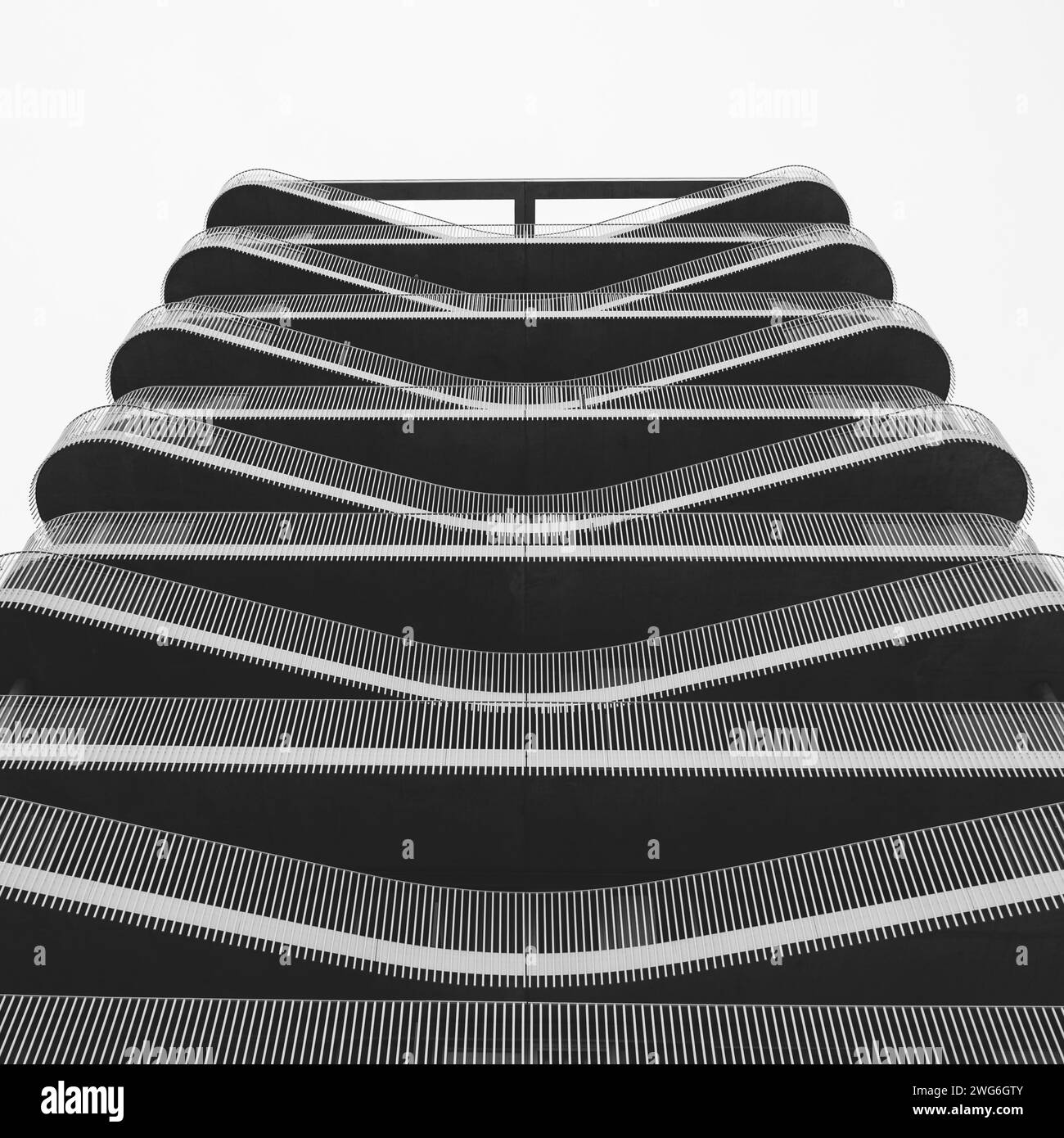 Black and white image looking up at Bayside apartments, Worthing, West Sussex, UK, 2024 Stock Photo