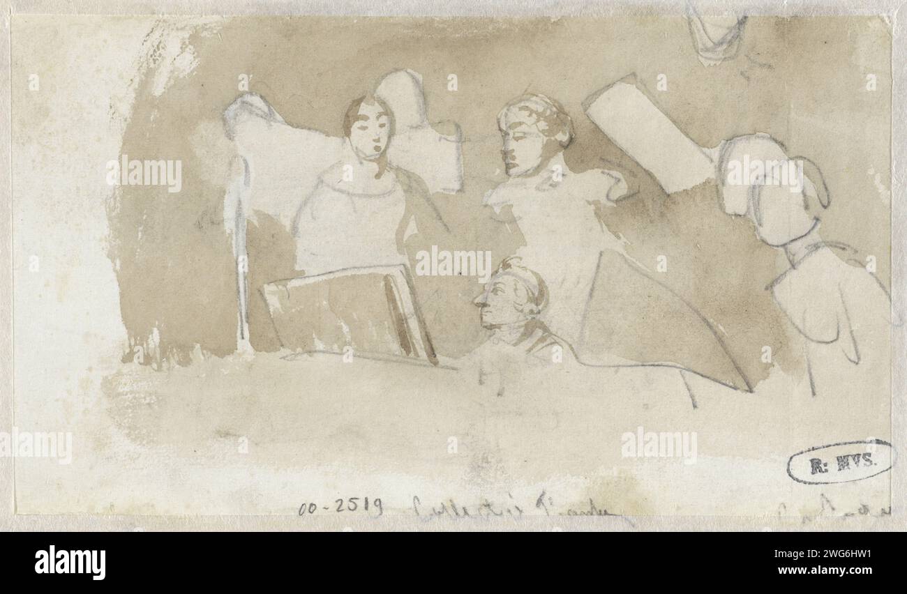 Sketch of group singing people, Charles Rochussen, 1824 - 1894 drawing   paper. pencil brush Stock Photo