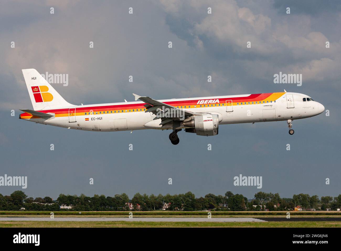 Spanish Iberia Airbus A321-200 with registration EC-HUI on short final for Amsterdam Airport Schiphol Stock Photo