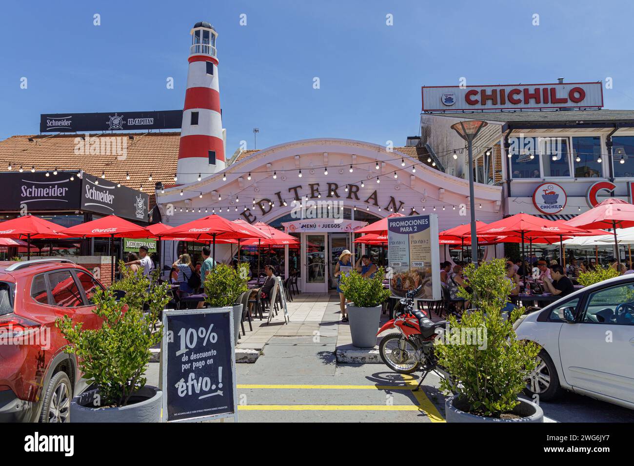 Facade of the Mediterraneo restaurant in the port of Mar del Plata. Stock Photo