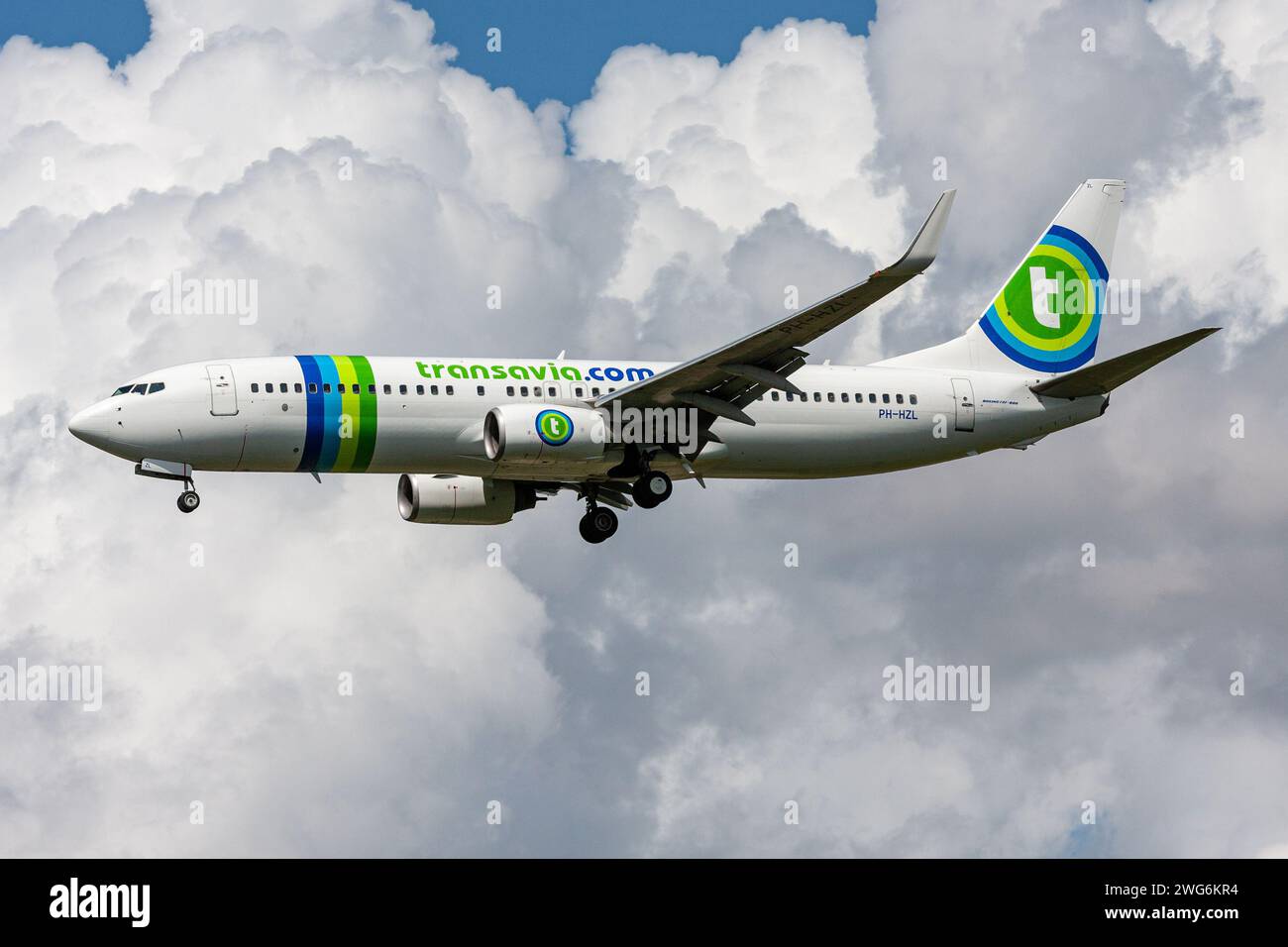 Dutch Transavia Boeing 737-800 with registration PH-HZL on final for Amsterdam Airport Schiphol Stock Photo