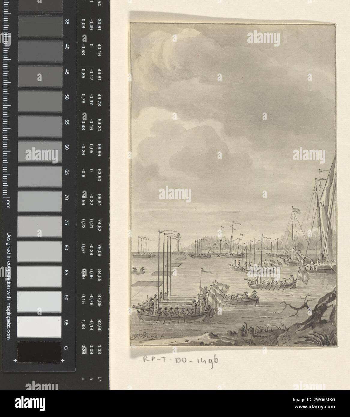 Cannoon sloops and other vessels on the Kil near Dordrecht, March 29, 1793, Jacobus Buys, 1793 - 1801 drawing   paper. ink pen / brush historical events and situations. ships (in general) - CC - more than one ship Dordrecht. Dordtse Kil Stock Photo