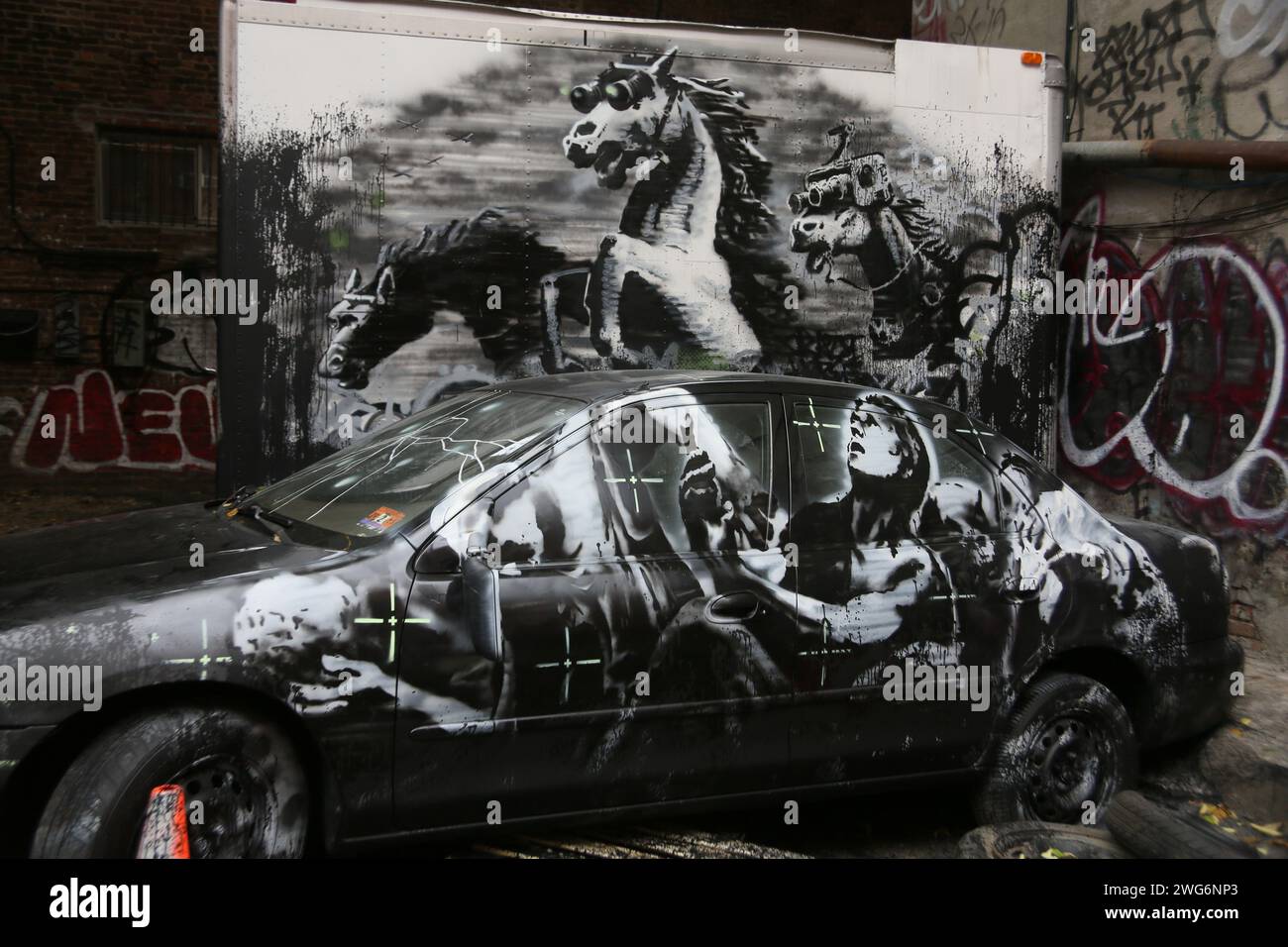 Street artist Banksy unveils “Crazy Horse”, an aerosol painting