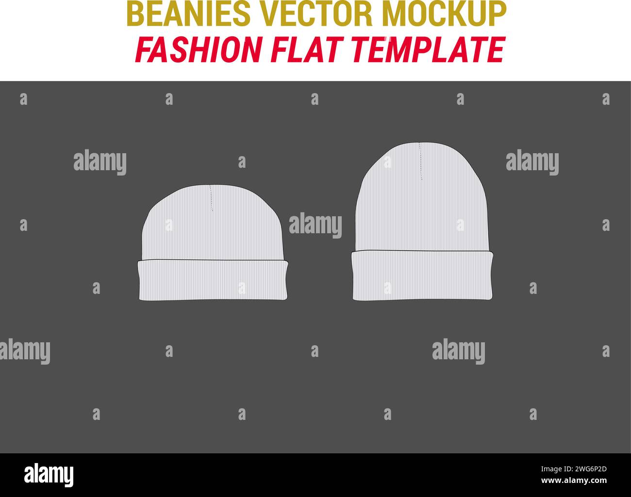 Beanie Hats Mockup Template Knit Cap Vector Illustration Set Beanies Fashion Flat Illustration Template Streetwear Beanies Vector MockupHead Toque Hat Stock Vector