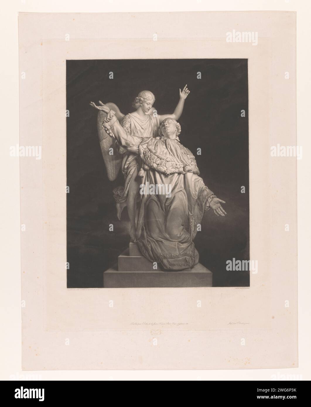 Sculpture of a kneeling prince with Engel, Alexandre Vincent Sixdeniers, After Loyer, After François -Joseph Bosio, 1803 - 1846 print  print maker: Francepublisher: Paris paper  king. angels Stock Photo