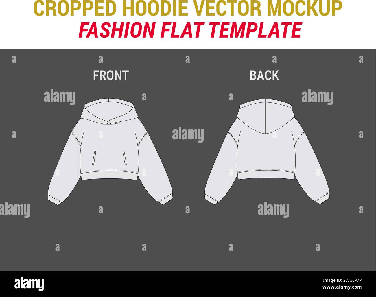 Cropped Sweatshirt Hoodie Design Cropped Hood Vector Fashion Flat Sketch Template Oversize Crop Hoodie Sweat Cropped Hoodie Template Hoodie Mockup Stock Vector