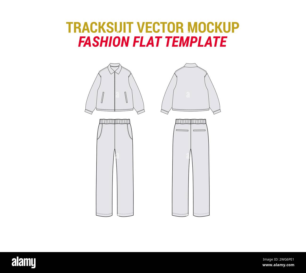 Tracksuit Fashion Flat Vector Mockup Template Tracksuit Technical Drawing Illustration Sportswear Fashion Clothes Trouser and Sweatpants Stock Vector