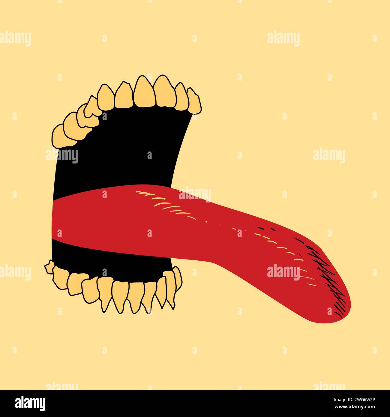 Tshirt design of an open mouth with a very long tongue extended