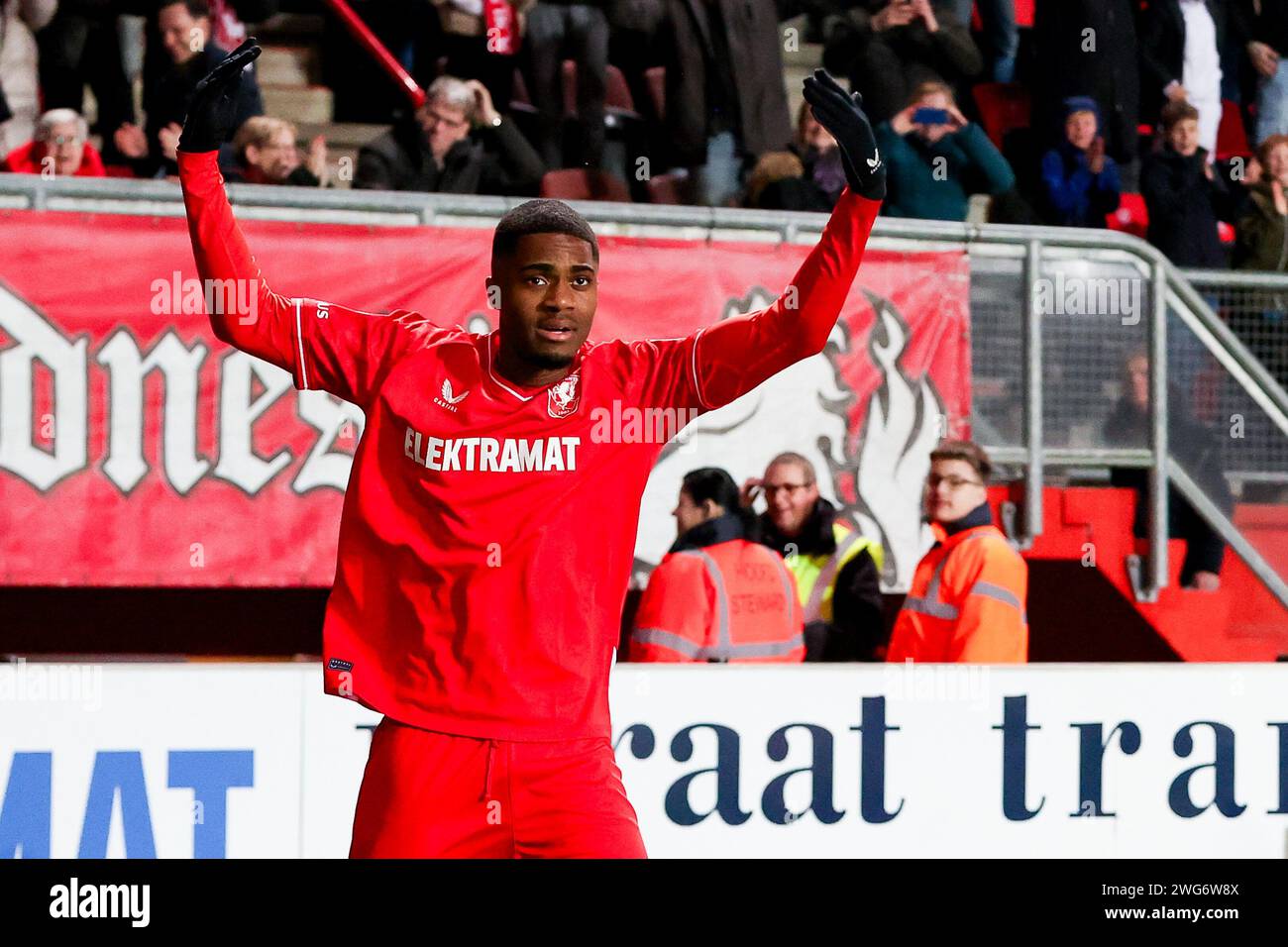 ENSCHEDE, NETHERLANDS - FEBRUARY 3: Myron Boadu of FC Twente celebrates ...