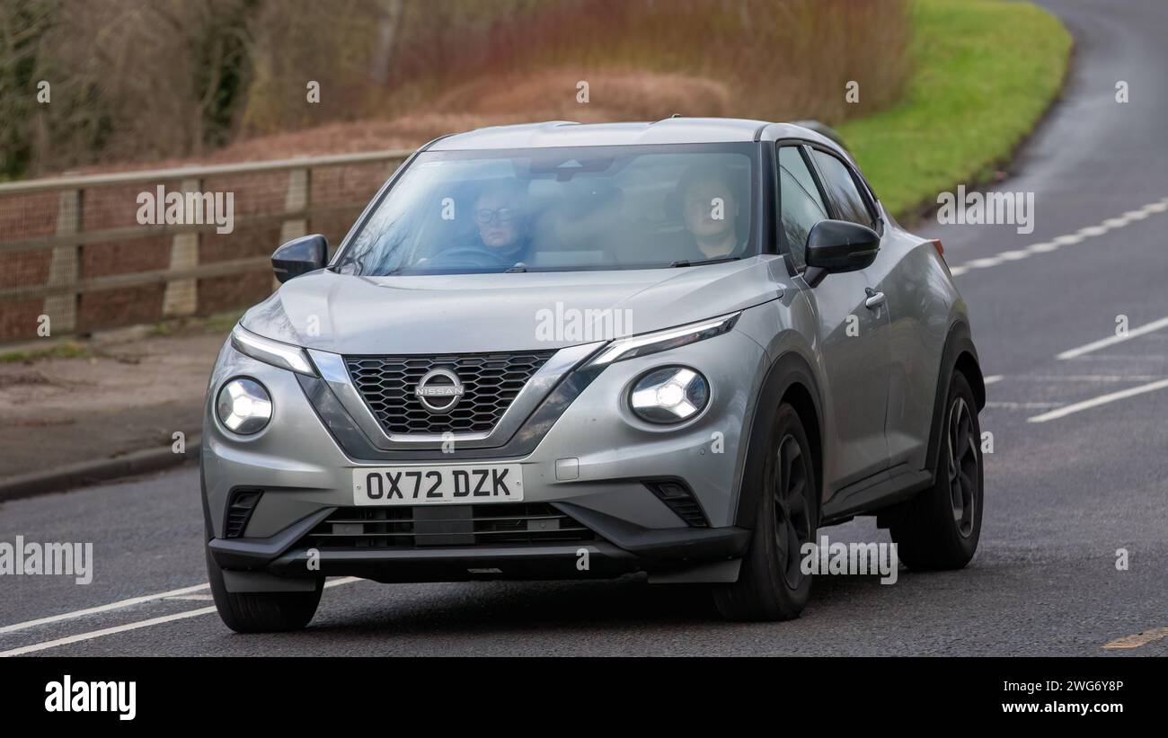 Milton Keynes,UKFeb 3rd 2024 2023 Nissan Juke car driving on an