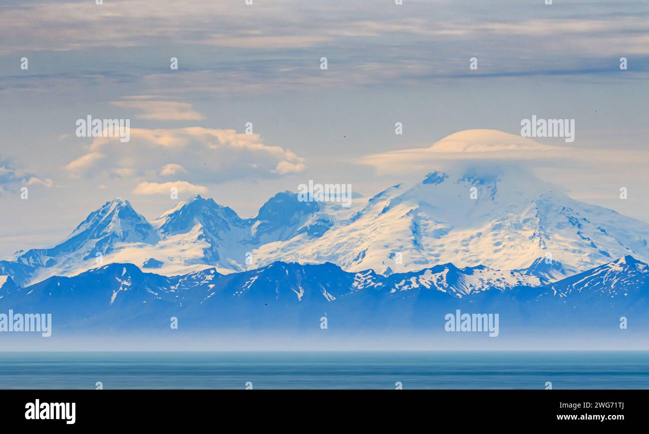 Across the Cook Inlet - Mt. Iliamna from the Sterling Hiway Stock Photo