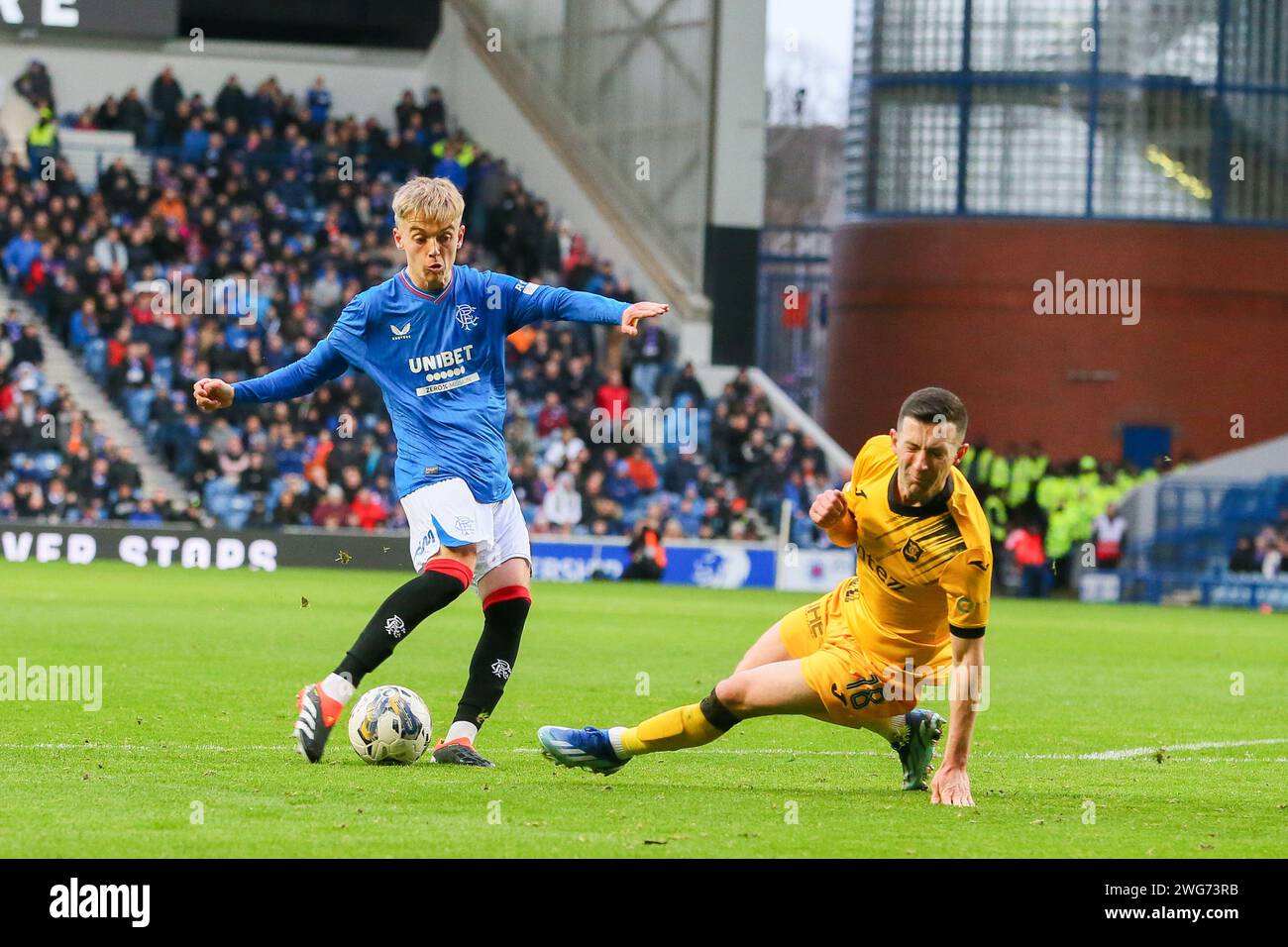 Glasgow, UK. 03rd Feb, 2024. Rangers FC play Livingston FC at Ibrox Stadium, the home of Rangers, in a Cinch Scottish Premiership match. Rangers are currently 2nd in the league, 5 points behind Celtic and Livingston FC are bottom of the league with only 13 points. Credit: Findlay/Alamy Live News Stock Photo