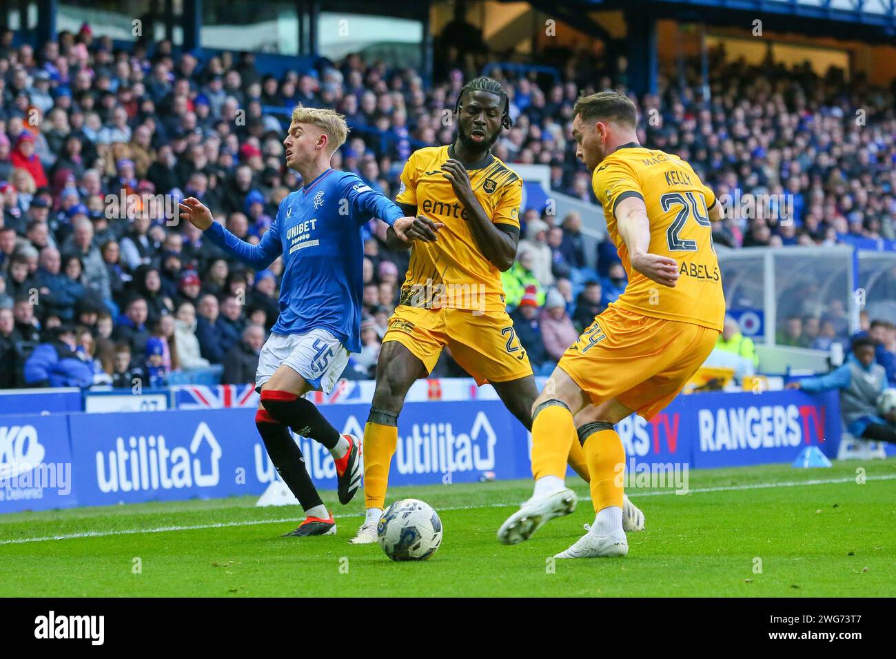 Glasgow, UK. 03rd Feb, 2024. Rangers FC play Livingston FC at Ibrox