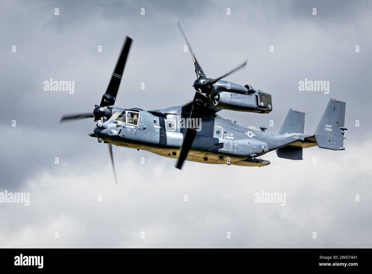 United States Air Force - Bell Boeing CV-22B Osprey airborne at the Royal International Air Tattoo 2023 Stock Photo