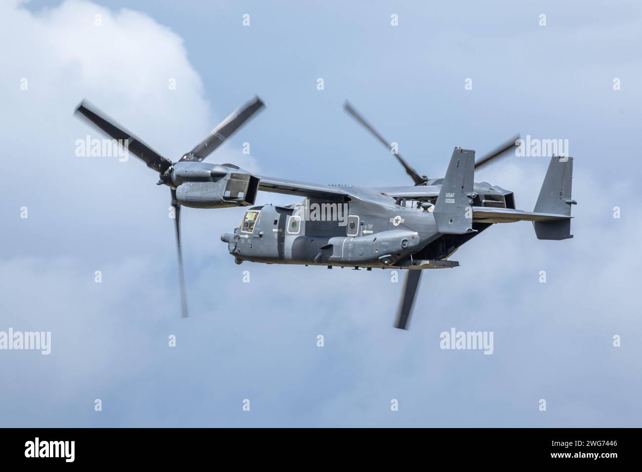 United States Air Force - Bell Boeing CV-22B Osprey airborne at the Royal International Air Tattoo 2023 Stock Photo