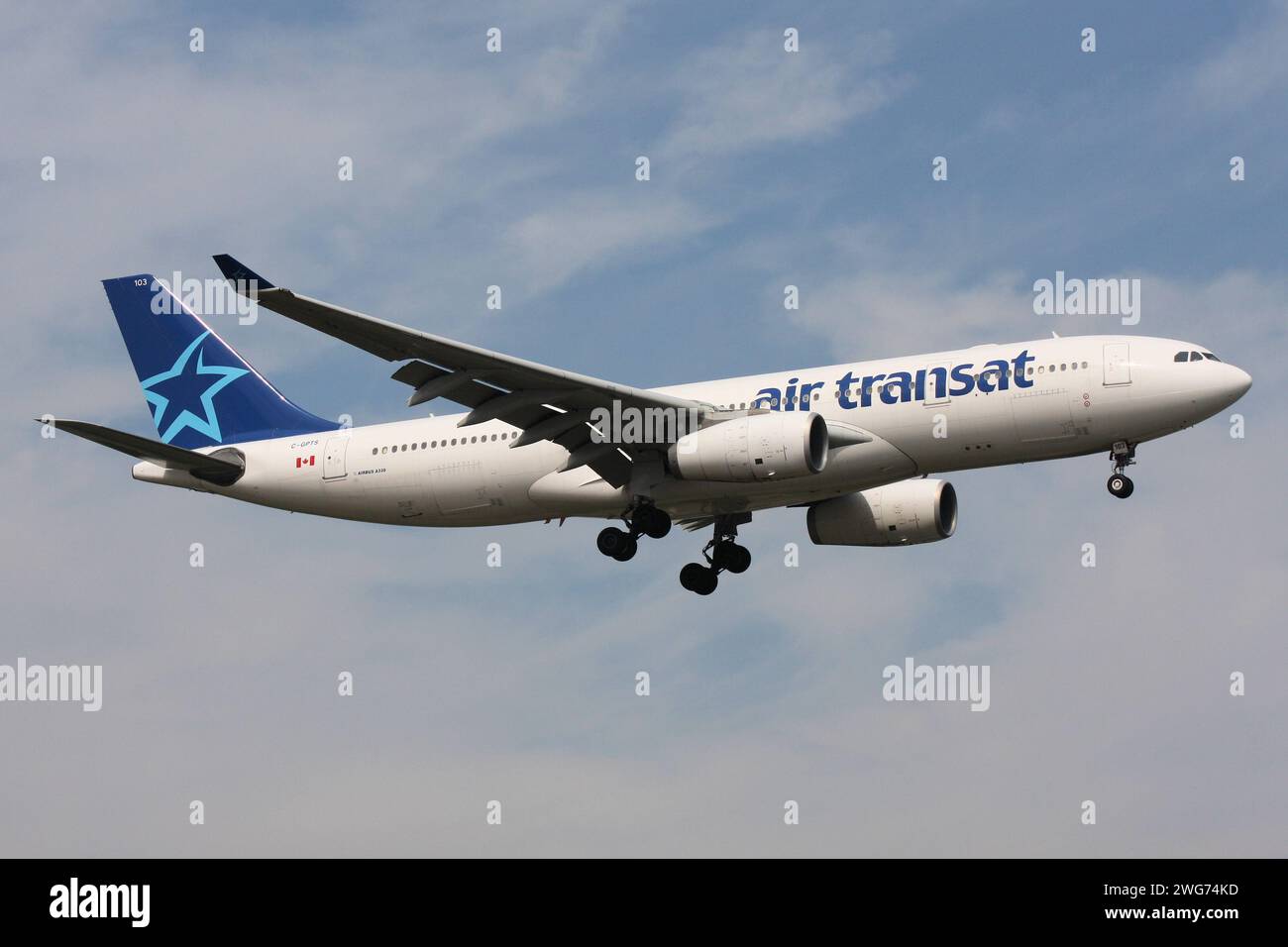 Canadian Air Transat Airbus A330-200 with registration C-GPTS on final for Amsterdam Airport Schiphol Stock Photo
