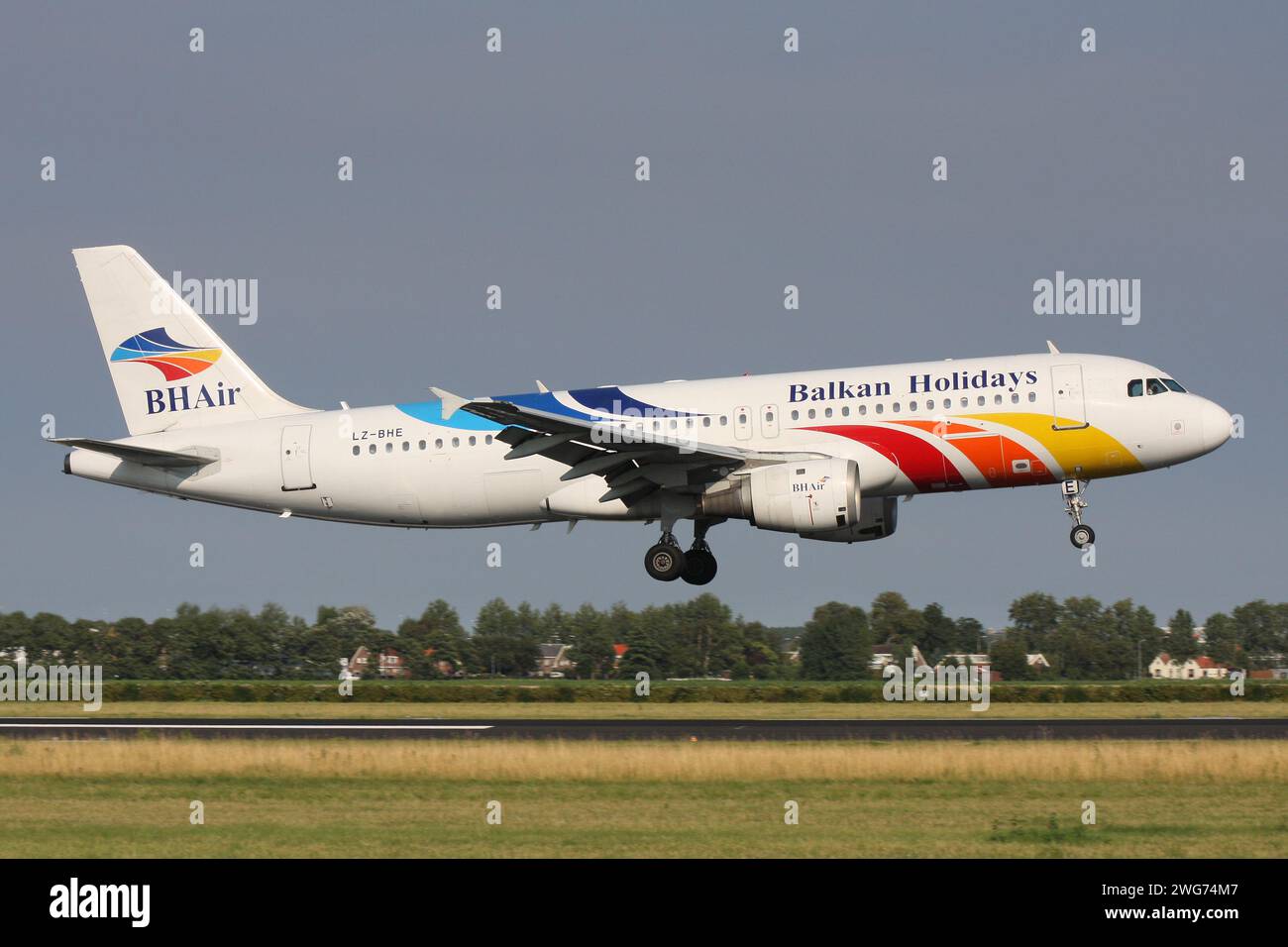Bulgarian BH Air Airbus A320-200 with registration LZ-BHE on short final for Amsterdam Airport Schiphol Stock Photo