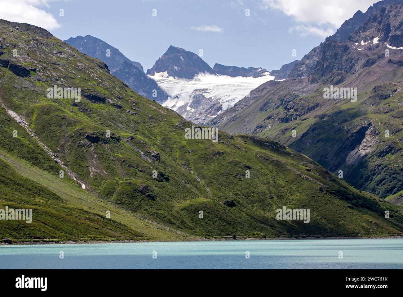 View To The Ochsentaler Glacier From Lake Silvretta In Vorarlberg, Austria Stock Photo