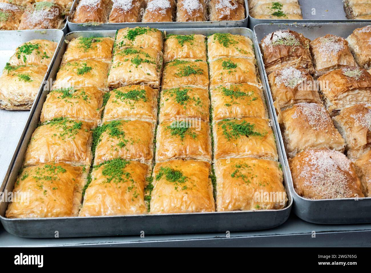 Baklava Turkish National Pastries, Wiener Naschmarkt, Vienna, Austria Stock Photo