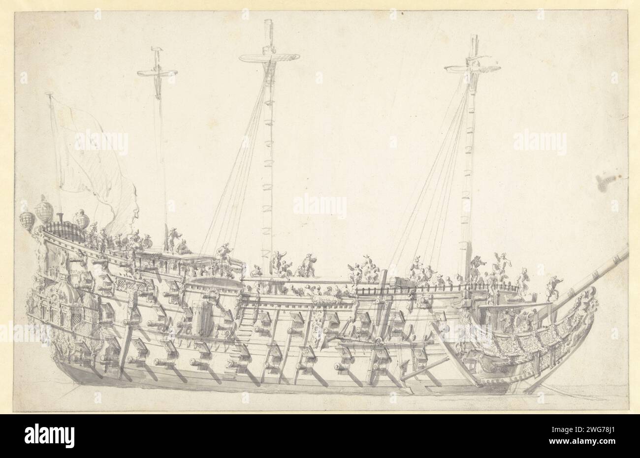 Man-of-War, Willem van de Velde (I), 1622-1707 drawing   paper. pencil brush navy (+ sailing-ships). sailing-ship, sailing-boat Stock Photo
