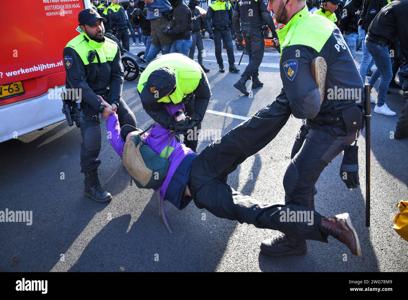 The Hague,The Netherlands,3rd of february.2024.About a thousand Extinction Rebellion activists protested by blocking the A12 motorway for the 36th time. Credit:Pmvfoto/Alamy Live News Stock Photo