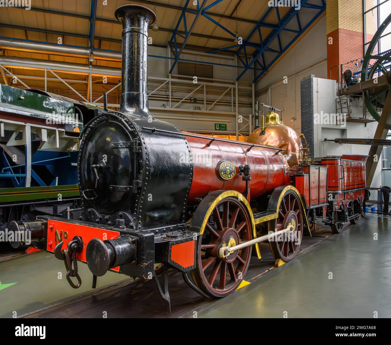 Furness Railway No.3, nicknamed 'Old Coppernob', Great Hall, National Railway Museum, York, England. It was built in 1846 by Bury, Curtis, and Kennedy Stock Photo