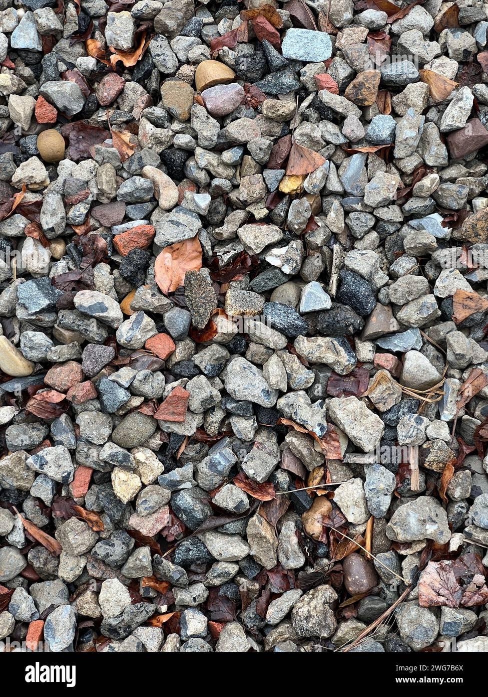 Bed of small stones in Prospect Park, Brooklyn, New York. Stock Photo