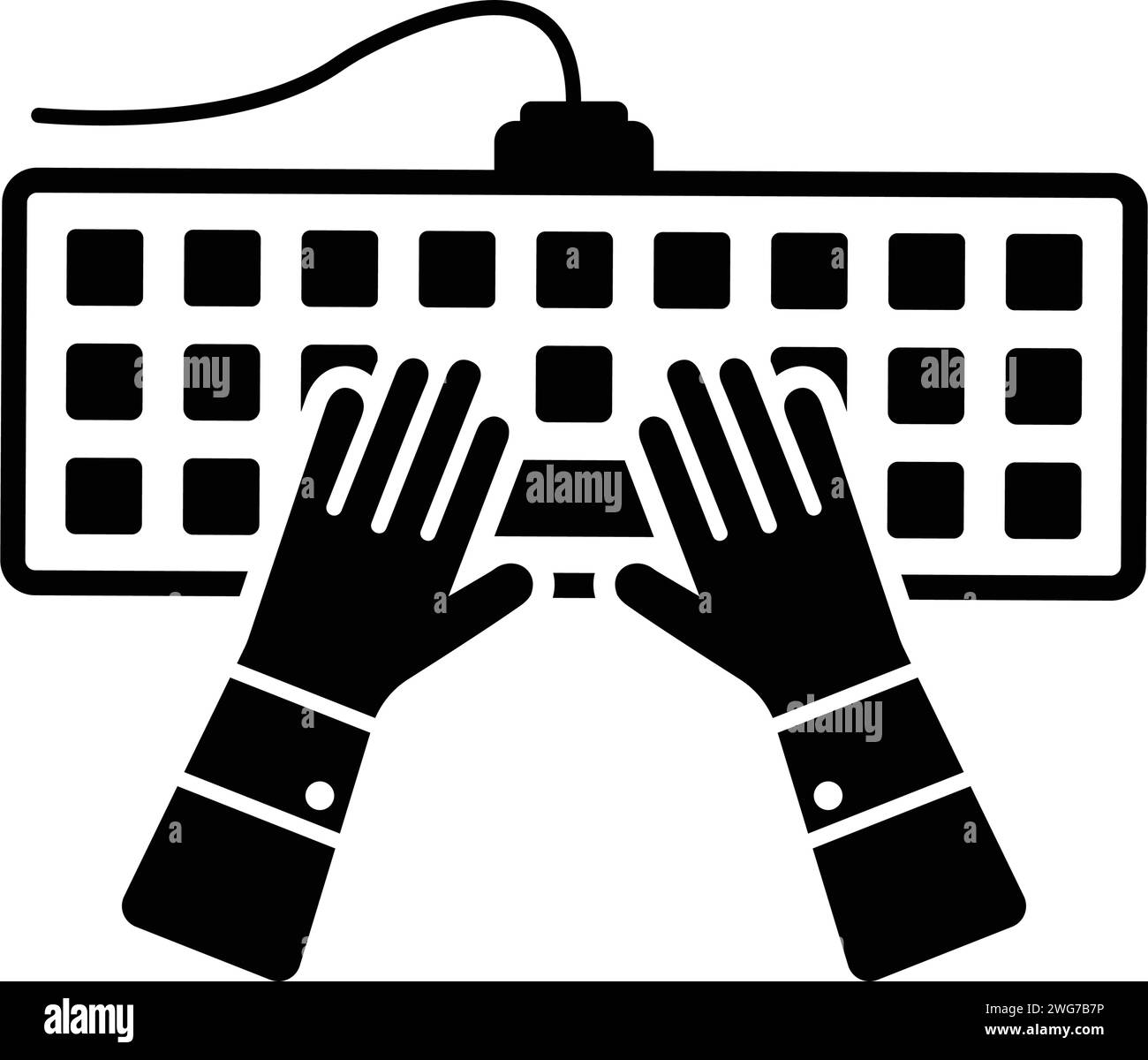 Hands typing, keyboard, notebook icon. is isolated on white background. Simple vector illustration for graphic and web design or commercial purposes. Stock Vector