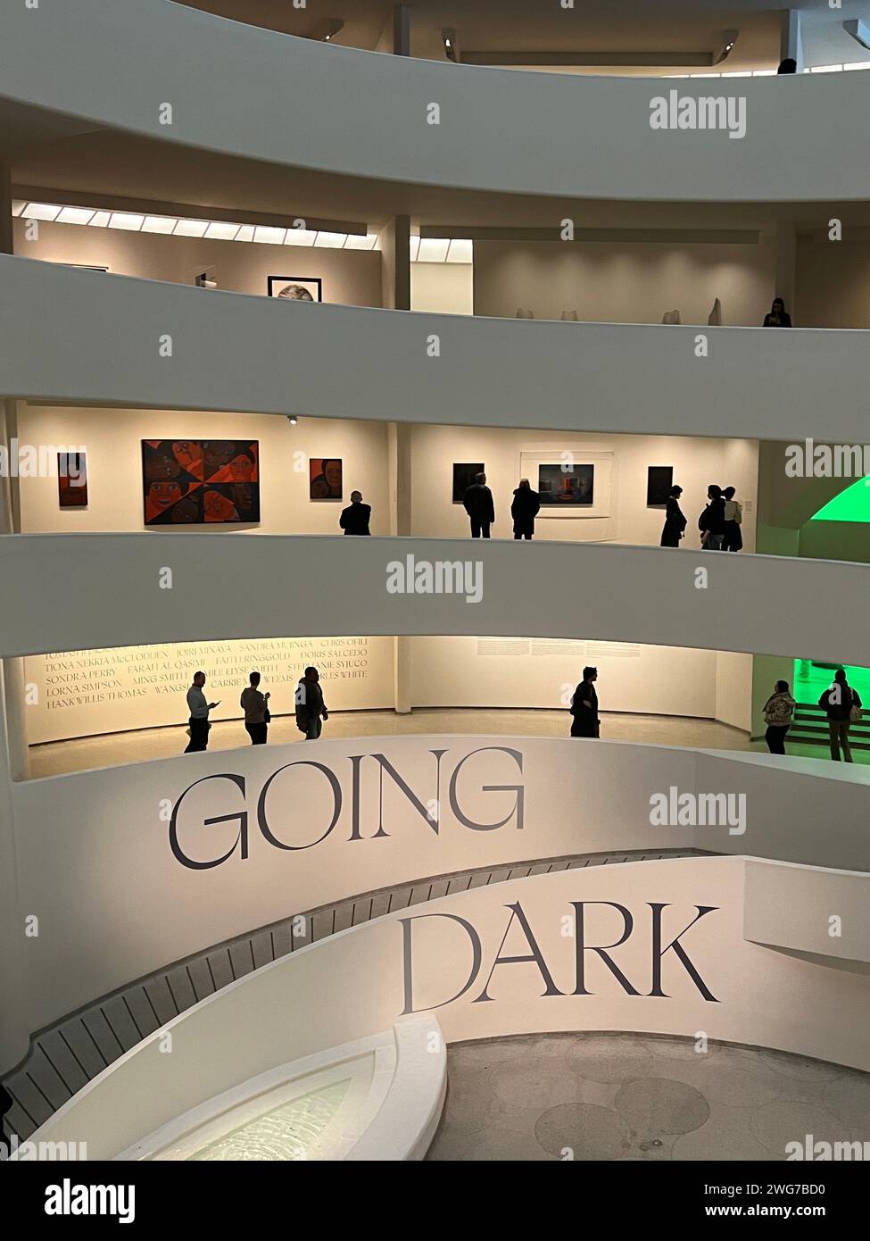 Going Dark: The Contemporary Figure at the Edge of Visibility presents works of art that feature partially obscured or hidden figures, thus positioning them at the “edge of visibility.” Guggenheim Museum in New York City. Stock Photo