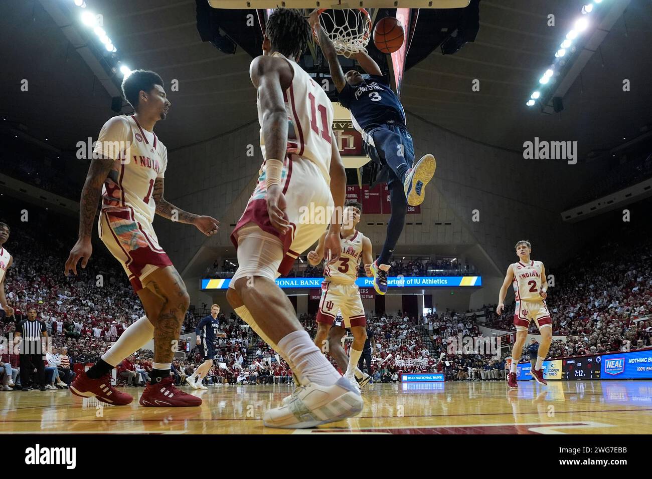 Penn State's Nick Kern Jr. (3) dunks during the first half of an NCAA
