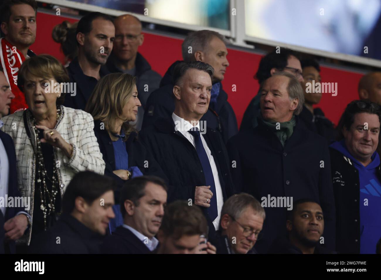 AMSTERDAM - Louis van Gaal during the Dutch Eredivisie match between Ajax Amsterdam and PSV Eindhoven at the Johan Cruijff ArenA on February 3, 2024 in Amsterdam, Netherlands. ANP MAURICE VAN STEEN Stock Photo
