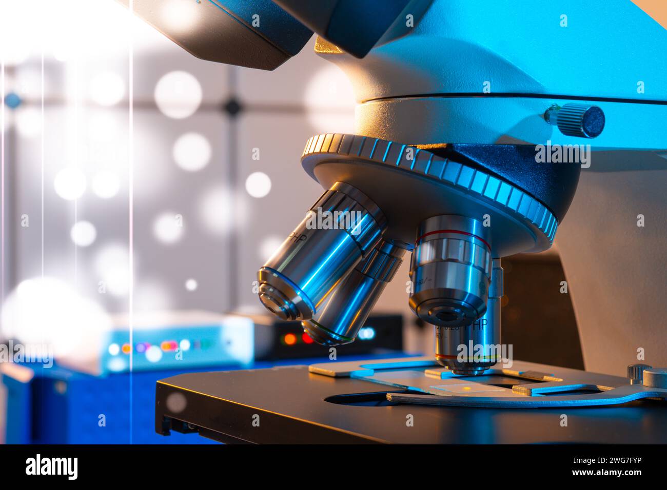 Virology: Optical microscopes help virologists visualize viruses, study their structure, replication, and interactions with host cells. Stock Photo